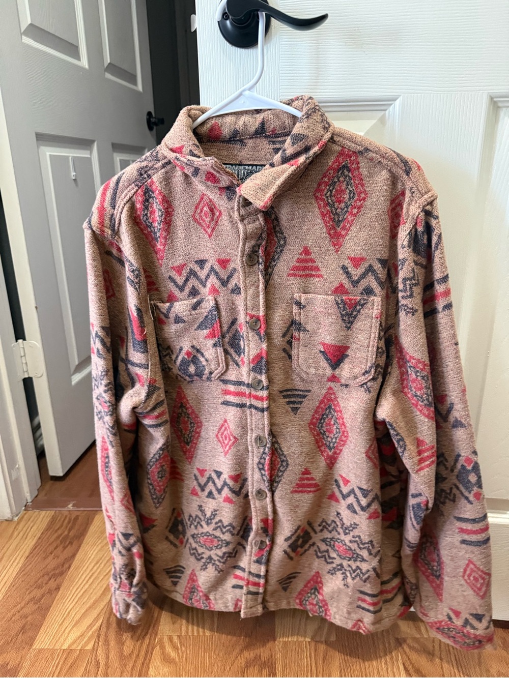 Women’s Beige Aztec Fleece Jacket with Red & Navy Pattern